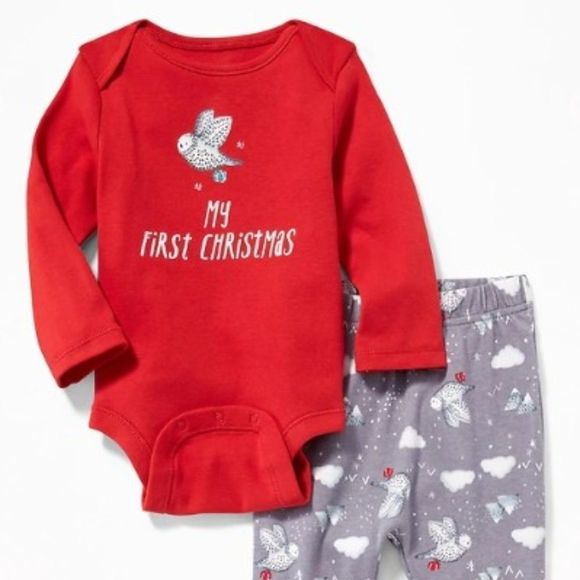 NWT Old Navy My First Christmas Bodysuit & Pants - Picture 2 of 5